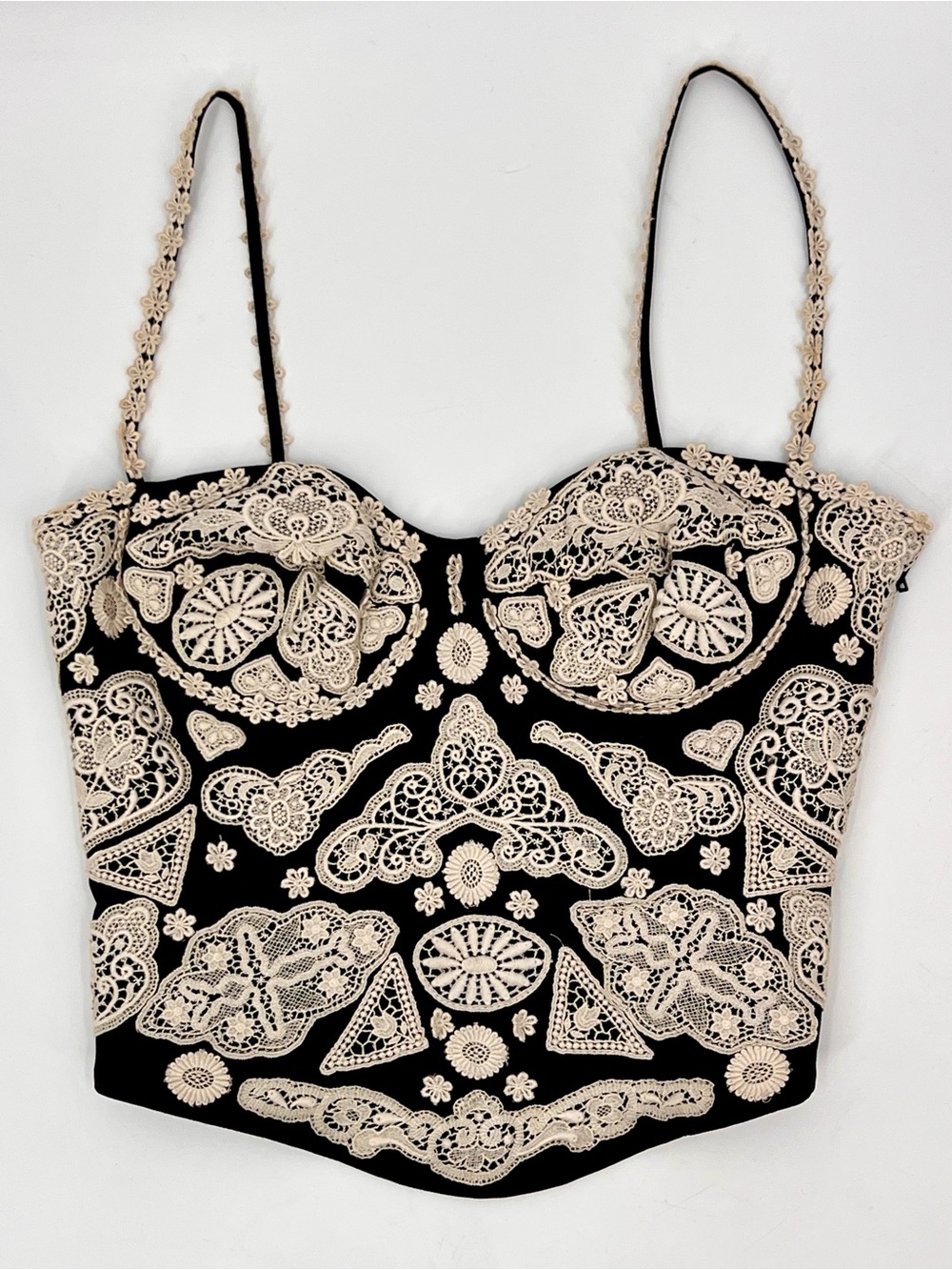 Moschino rare Black and Cream lace embroidered Bustier Top 6
